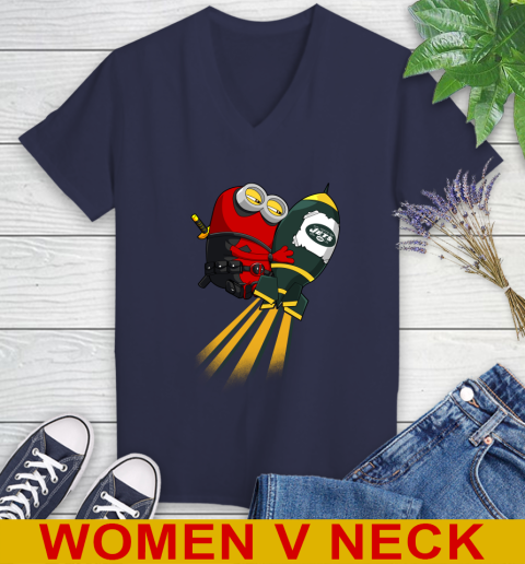 NFL Football New York Jets Deadpool Minion Marvel Shirt Women's V-Neck T-Shirt 12