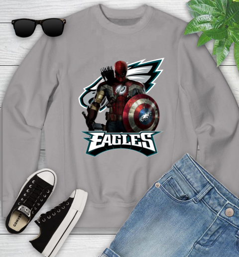 NFL Captain America Thor Spider Man Hawkeye Avengers Endgame Football Philadelphia Eagles Youth Sweatshirt 4
