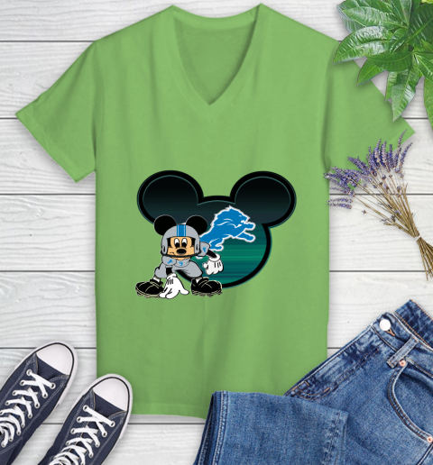 NFL Detroit Lions Mickey Mouse Disney Football T Shirt Women's V-Neck T-Shirt 11
