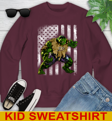 Anaheim Ducks Hulk Marvel Avengers NHL Hockey American Flag Youth Sweatshirt 4