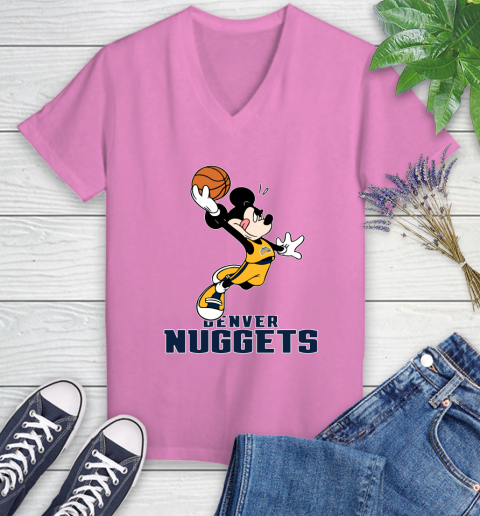 NBA Basketball Denver Nuggets Cheerful Mickey Mouse Shirt Women's V-Neck T-Shirt 12