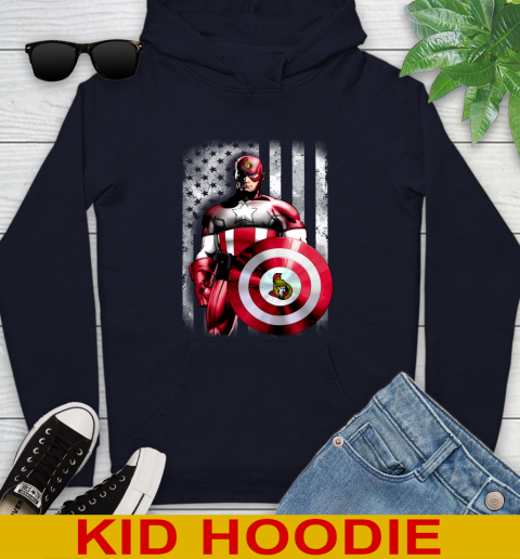 Ottawa Senators NHL Hockey Captain America Marvel Avengers American Flag Shirt Youth Hoodie 3