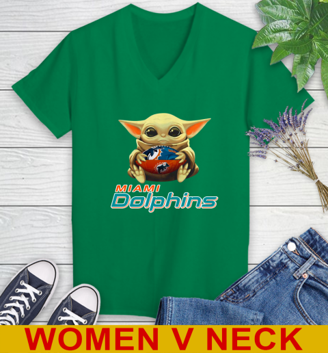 NFL Football Miami Dolphins Baby Yoda Star Wars Shirt Women's V-Neck T-Shirt 6
