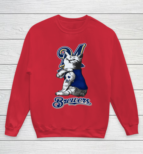 MLB Baseball My Cat Loves Milwaukee Brewers Youth Sweatshirt 7