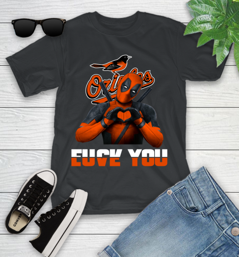 MLB Baltimore Orioles Deadpool Love You Fuck You Baseball Sports Youth T-Shirt