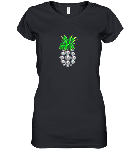 Pineapple Baseball Hawaiian Aloha Beach Women's V-Neck T-Shirt