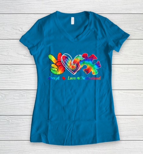 Autism Awareness Accept Understand Love Autism Mom Tie Dye Fitted Women's V-Neck T-Shirt 5
