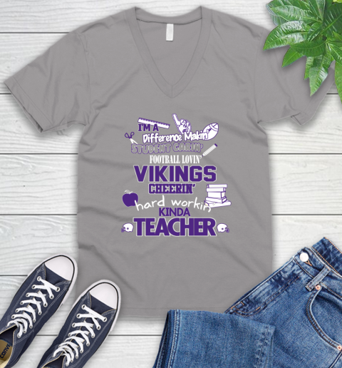 Minnesota Vikings NFL I'm A Difference Making Student Caring Football Loving Kinda Teacher V-Neck T-Shirt 3