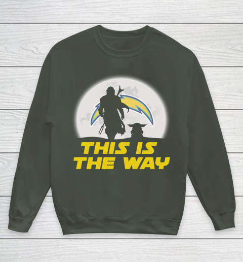 Los Angeles Chargers NFL Football Star Wars Yoda And Mandalorian This Is The Way Youth Sweatshirt 8