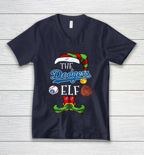 Los Angeles Dodgers Christmas ELF Funny MLB V-Neck T-Shirt 2