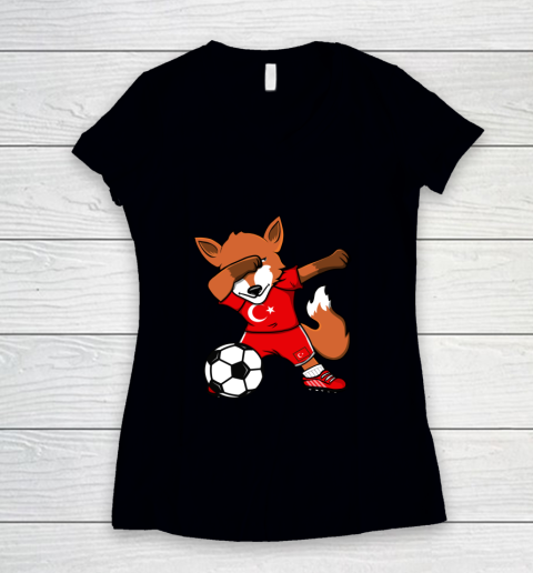 Dabbing Fox Turkey Soccer Fans Jersey Turkish Football Lover Women's V-Neck T-Shirt