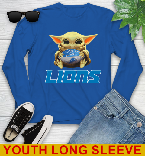 NFL Football Detroit Lions Baby Yoda Star Wars Shirt Youth Long Sleeve 10