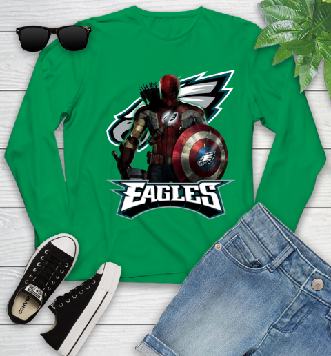 NFL Captain America Thor Spider Man Hawkeye Avengers Endgame Football Philadelphia Eagles Youth Long Sleeve 6