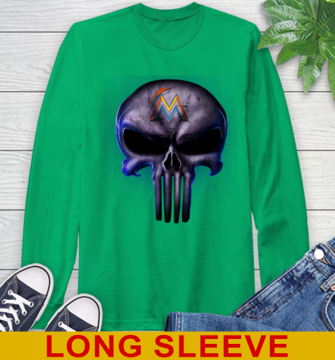 Miami Marlins MLB Baseball Punisher Skull Sports Long Sleeve T-Shirt 8