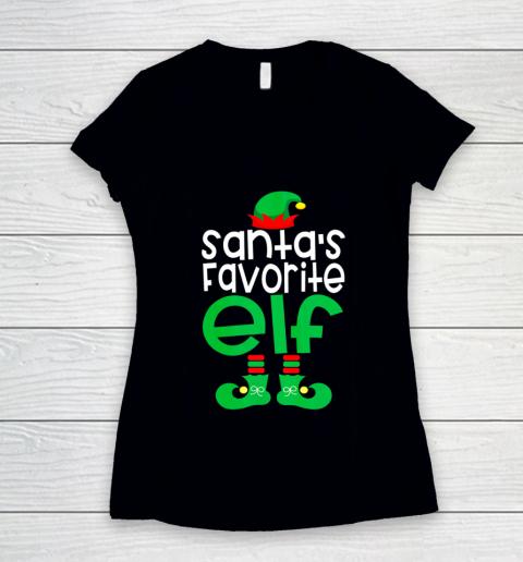 Christmas Santas Favorite Elf Funny Women's V-Neck T-Shirt