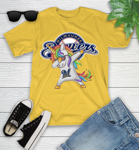 Milwaukee Brewers MLB Baseball Funny Unicorn Dabbing Sports Youth T-Shirt 8