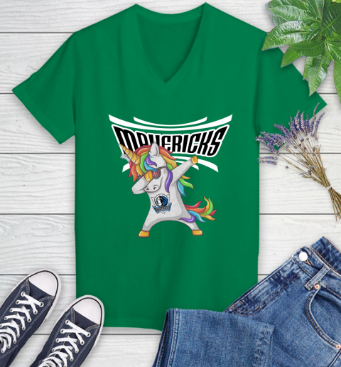 Dallas Mavericks NBA Basketball Funny Unicorn Dabbing Sports Women's V-Neck T-Shirt 5