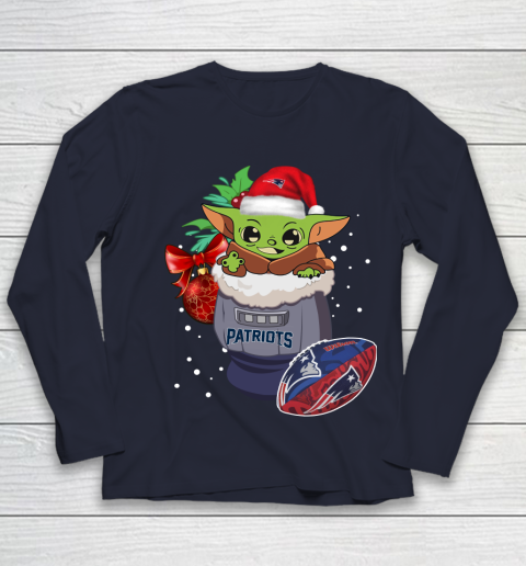 New England Patriots Christmas Baby Yoda Star Wars Funny Happy NFL Youth Long Sleeve 3