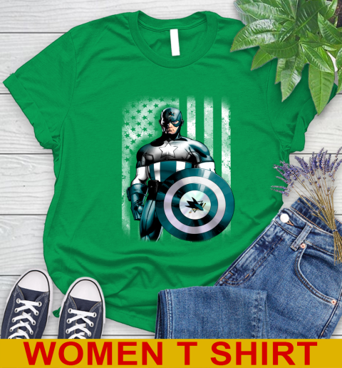 San Jose Sharks NHL Hockey Captain America Marvel Avengers American Flag Shirt Women's T-Shirt 7