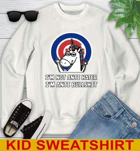 Chicago Cubs MLB Baseball Unicorn I'm Not Anti Hater I'm Anti Bullshit Youth Sweatshirt