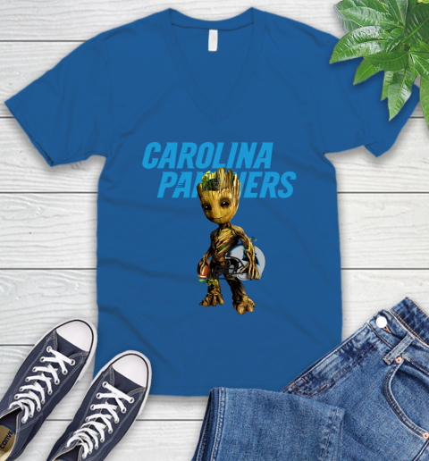 Carolina Panthers NFL Football Groot Marvel Guardians Of The Galaxy V-Neck T-Shirt 6