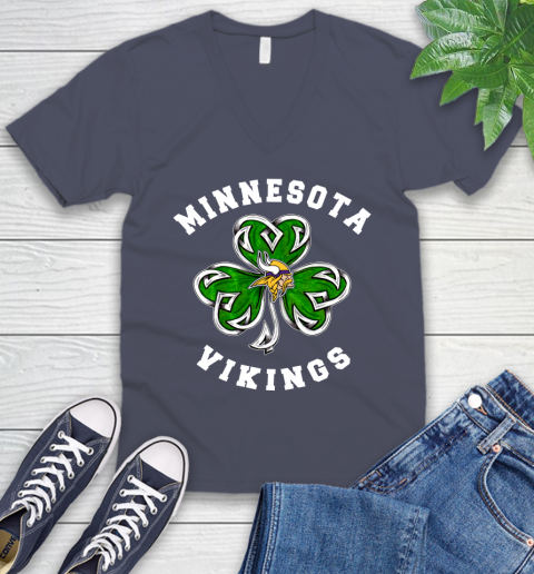 NFL Minnesota Vikings Three Leaf Clover St Patrick's Day Football Sports V-Neck T-Shirt 7
