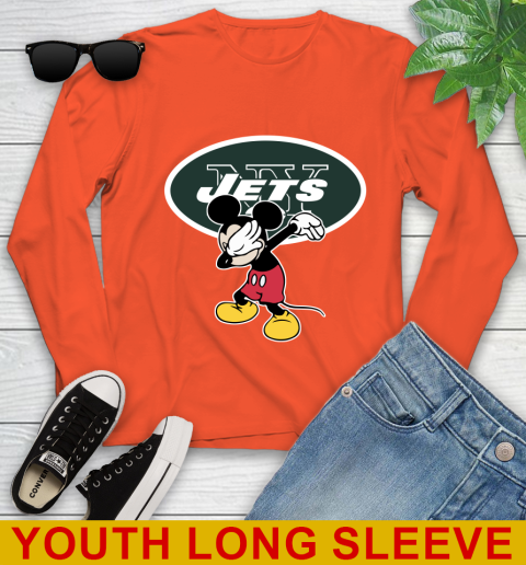 New York Jets NFL Football Dabbing Mickey Disney Sports Youth Long Sleeve 4