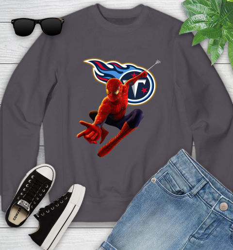 NFL Spider Man Avengers Endgame Football Tennessee Titans Youth Sweatshirt 6