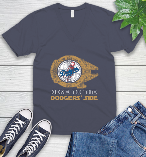 MLB Come To The Los Angeles Dodgers Side Star Wars Baseball Sports V-Neck T-Shirt 7
