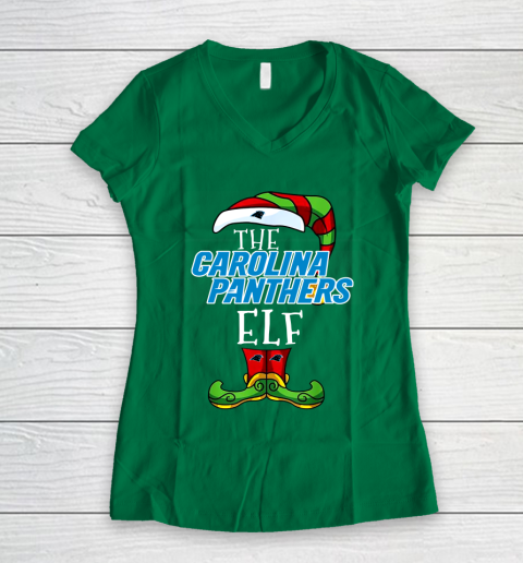 Carolina Panthers Christmas ELF Funny NFL Women's V-Neck T-Shirt 3