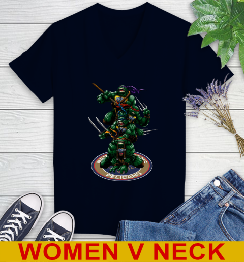 NBA Basketball New Orleans Pelicans Teenage Mutant Ninja Turtles Shirt Women's V-Neck T-Shirt 3