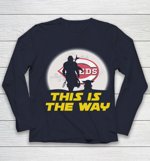 Cincinnati Reds MLB Baseball Star Wars Yoda And Mandalorian This Is The Way Youth Long Sleeve 2