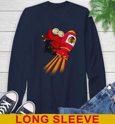 NHL Hockey Chicago Blackhawks Deadpool Minion Marvel Shirt Long Sleeve T-Shirt 3