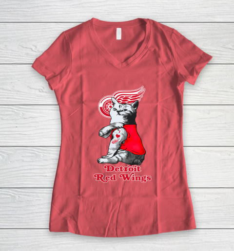 NHL My Cat Loves Detroit Red Wings Hockey Women's V-Neck T-Shirt 4