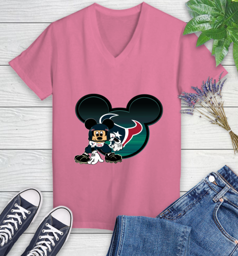 NFL Houston Texans Mickey Mouse Disney Football T Shirt Women's V-Neck T-Shirt 13