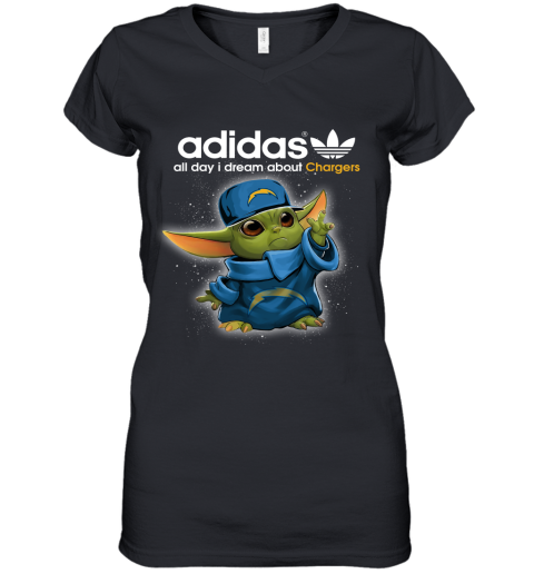 Baby Yoda Adidas All Day I Dream About Los Angeles Chargers Women's V-Neck T-Shirt