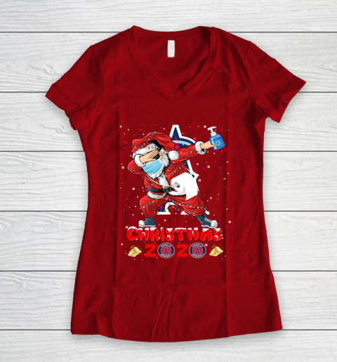 Los Angeles Angels Funny Santa Claus Dabbing Christmas 2020 MLB Women's V-Neck T-Shirt 8