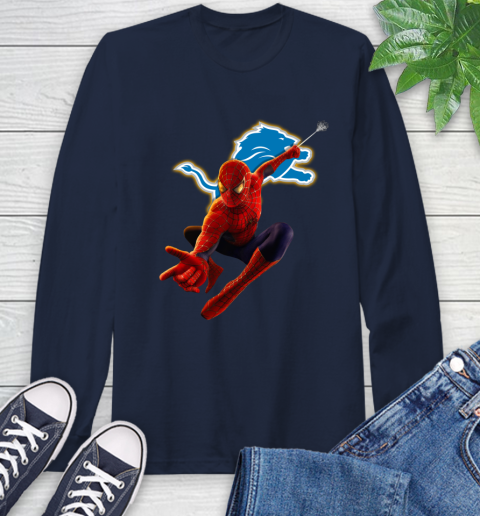 NFL Spider Man Avengers Endgame Football Detroit Lions Long Sleeve T-Shirt 4