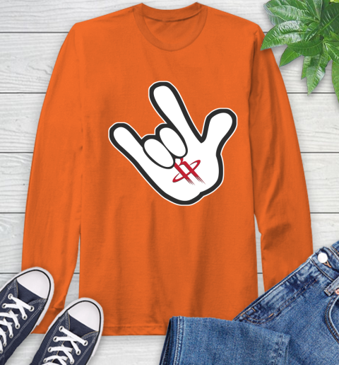 Houston Rockets NBA Basketball Mickey Rock Hand Disney Long Sleeve T-Shirt 5