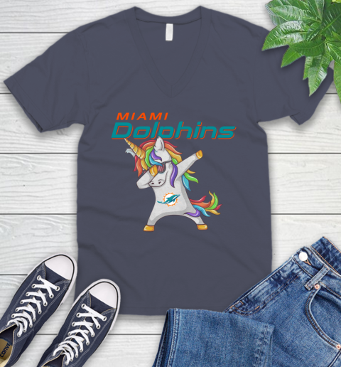 Miami Dolphins NFL Football Funny Unicorn Dabbing Sports V Neck T Shirt Tee For Sports