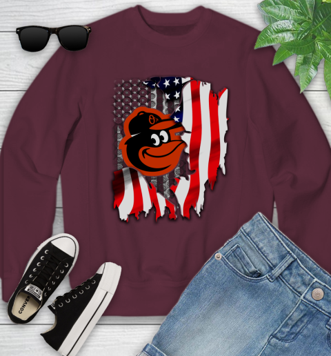 Baltimore Orioles MLB Baseball American Flag Youth Sweatshirt 4