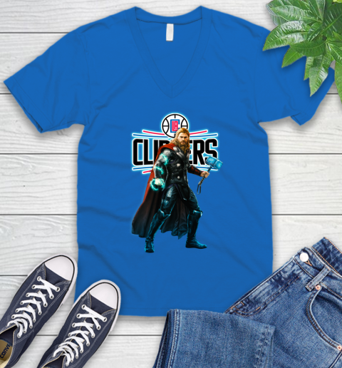 NBA Thor Avengers Endgame Basketball Los Angeles Clippers V-Neck T-Shirt 6