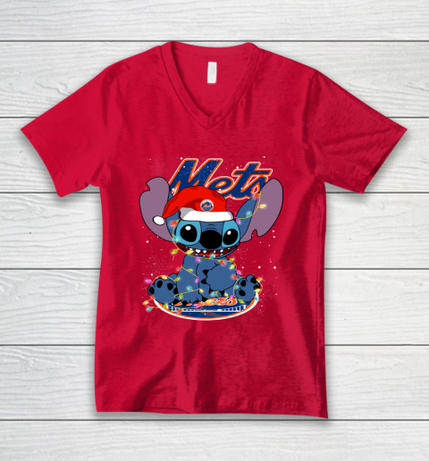New York Mets MLB noel stitch Baseball Christmas V-Neck T-Shirt 3