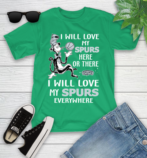 NBA Basketball San Antonio Spurs I Will Love My Spurs Everywhere Dr Seuss Shirt Youth T-Shirt 7