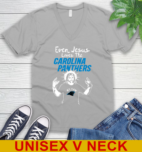Carolina Panthers NFL Football Even Jesus Loves The Panthers Shirt V-Neck T-Shirt 3