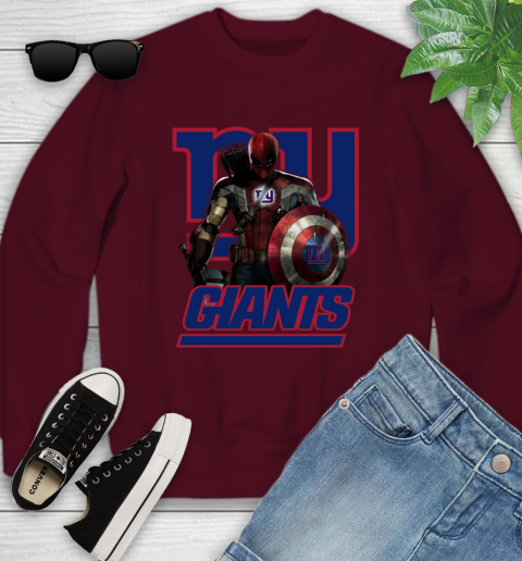 NFL Captain America Thor Spider Man Hawkeye Avengers Endgame Football New York Giants Youth Sweatshirt 5