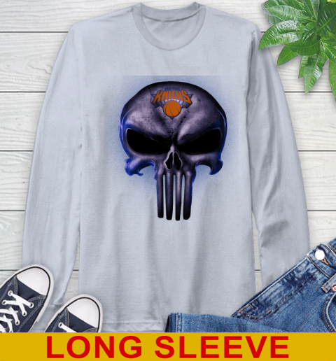 New York Knicks NBA Basketball Punisher Skull Sports Long Sleeve T-Shirt 6