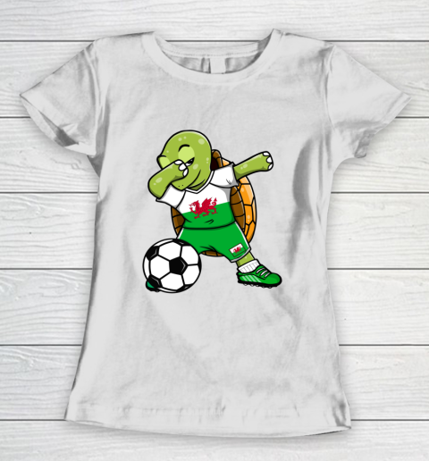 Dabbing Turtle Wales Soccer Fan Jersey Welsh Football Lovers Women's T-Shirt