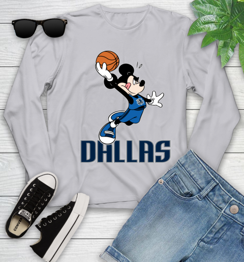 NBA Basketball Dallas Mavericks Cheerful Mickey Mouse Shirt Youth Long Sleeve 5