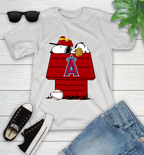 MLB Los Angeles Angels Snoopy Woodstock The Peanuts Movie Baseball T Shirt Youth T-Shirt